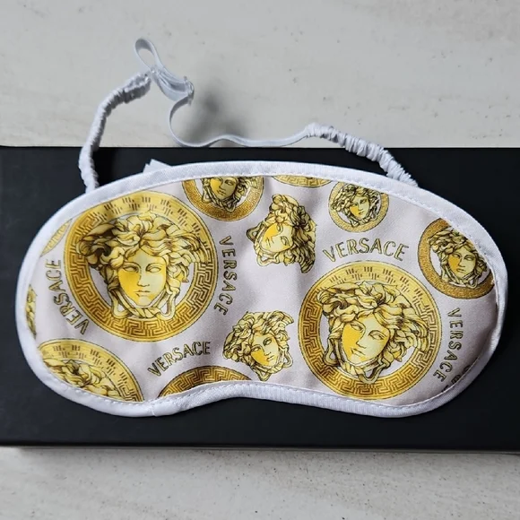 NWT Versace Pink and Gold Medusa Silk Eye Mask W/Box - Picture 2 of 6